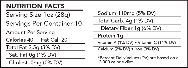 Roasted Hatch Green Chili Hummus Nutrition Facts